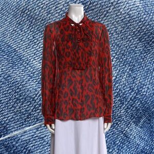 👀‼️10 Crosby Derek Lam Red and Black Blouse with tie/bow